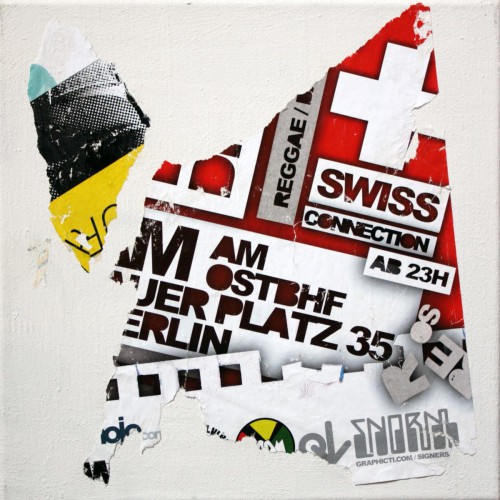 Swiss Connection, 
30x30cm, 
Collage auf Leinwand, 
2012